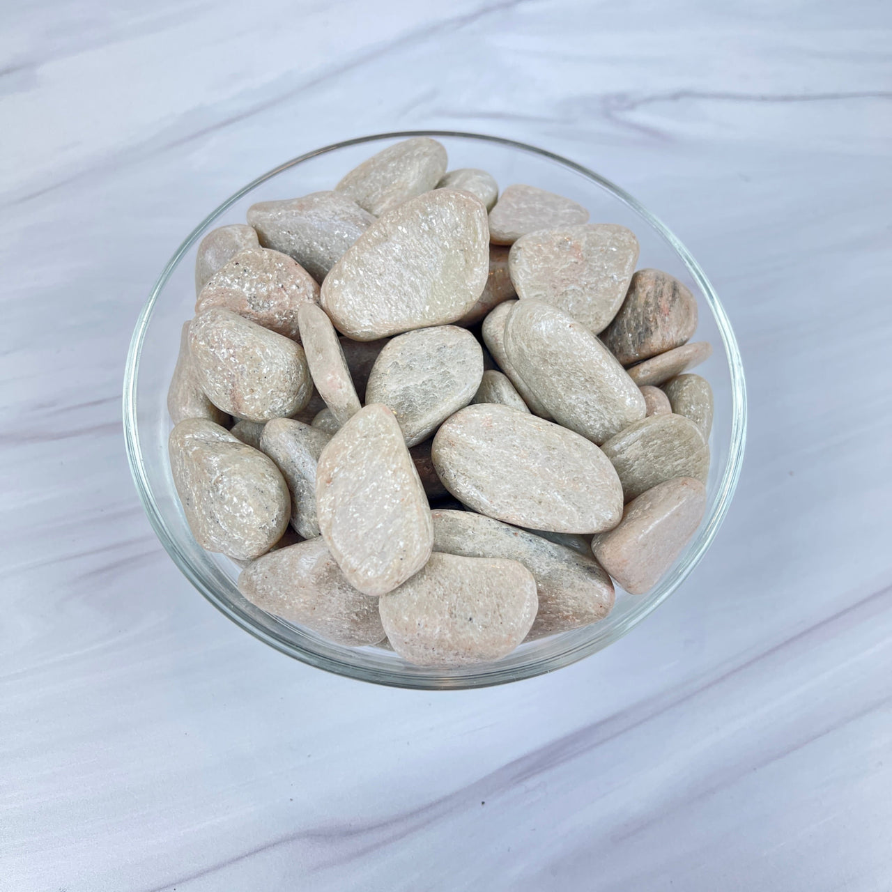 White Aventurine Tumbled Stone in a bowl on marble counter #WA01 - Pick Your Size