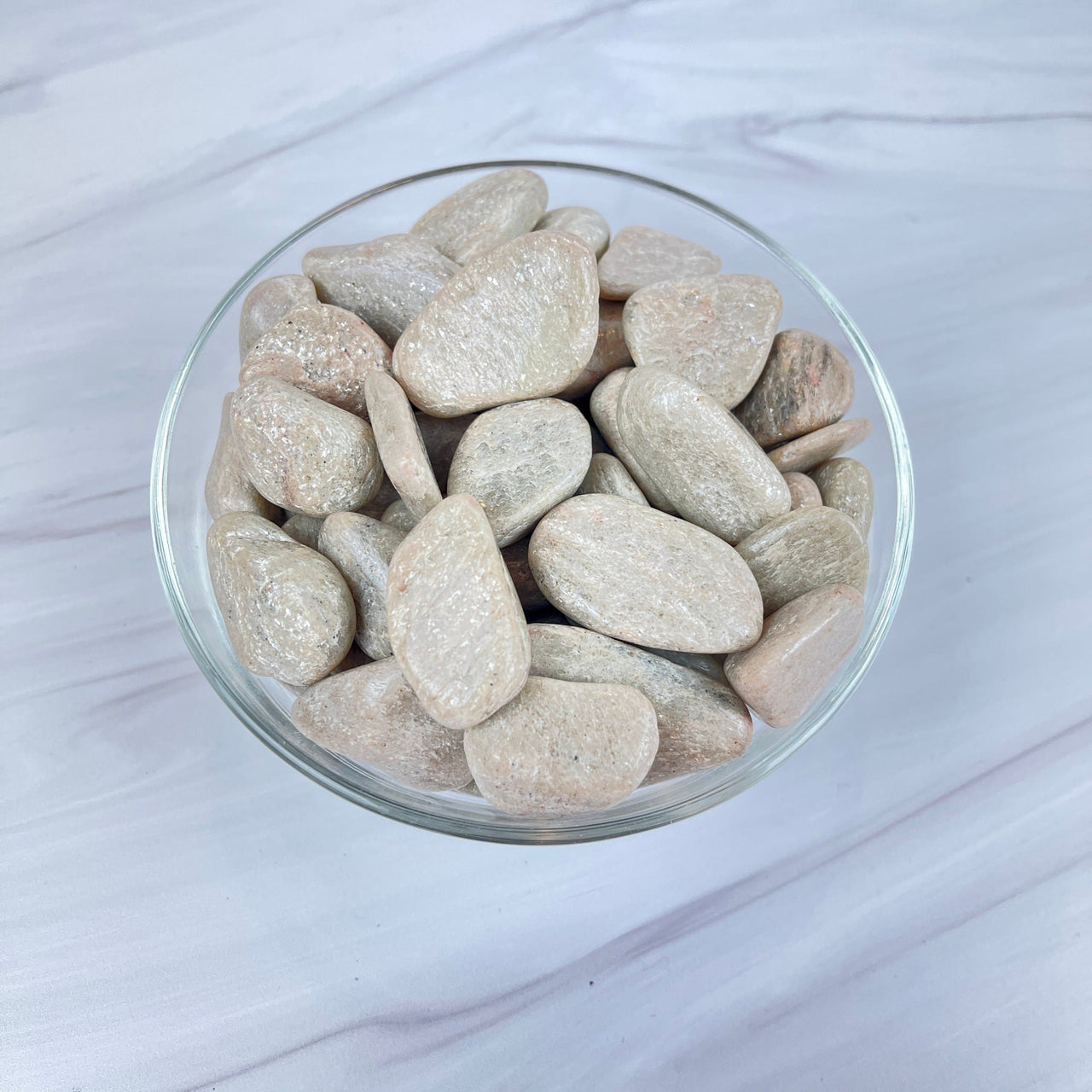 Bowl of White Aventurine Tumbled Stones on Marble Counter #WA01 - Choose Your Size