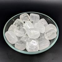 Thumbnail for White Optical Calcite Tumbled Stones #LV2716 with clear quartz crystals in a bowl