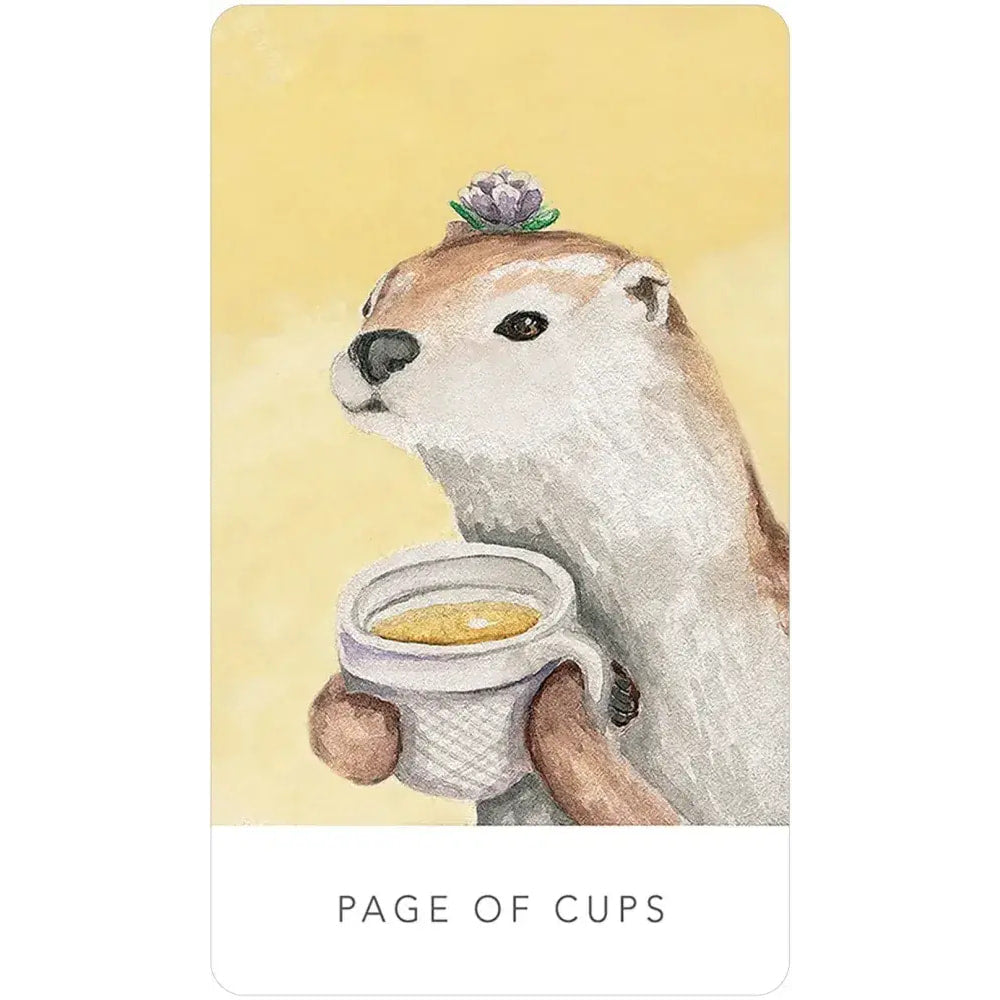 Painting of squirrel with food bowl from White Sage Tarot #WST80 deck