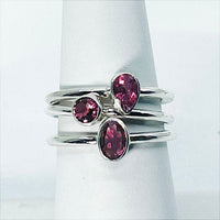 Thumbnail for 1 Pink Tourmaline Stackable Faceted Sterling Ring #SK6821P -