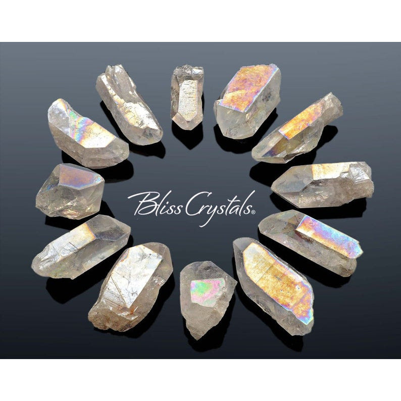 1 Small RAINBOW Angel Aura Rough Quartz Point Platinum 