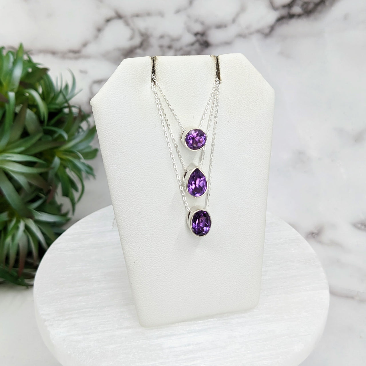 Amethyst Faceted Necklace Sterling Silver Slider Pendant on 18" Chain #LV3254