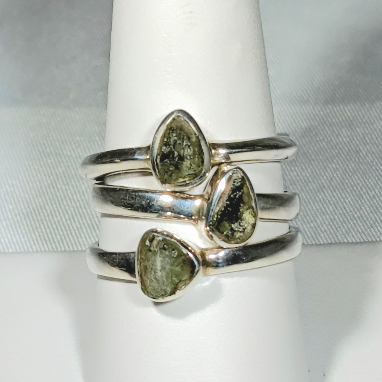 Genuine Moldavite Rough Stone Sterling Silver Ring #J804