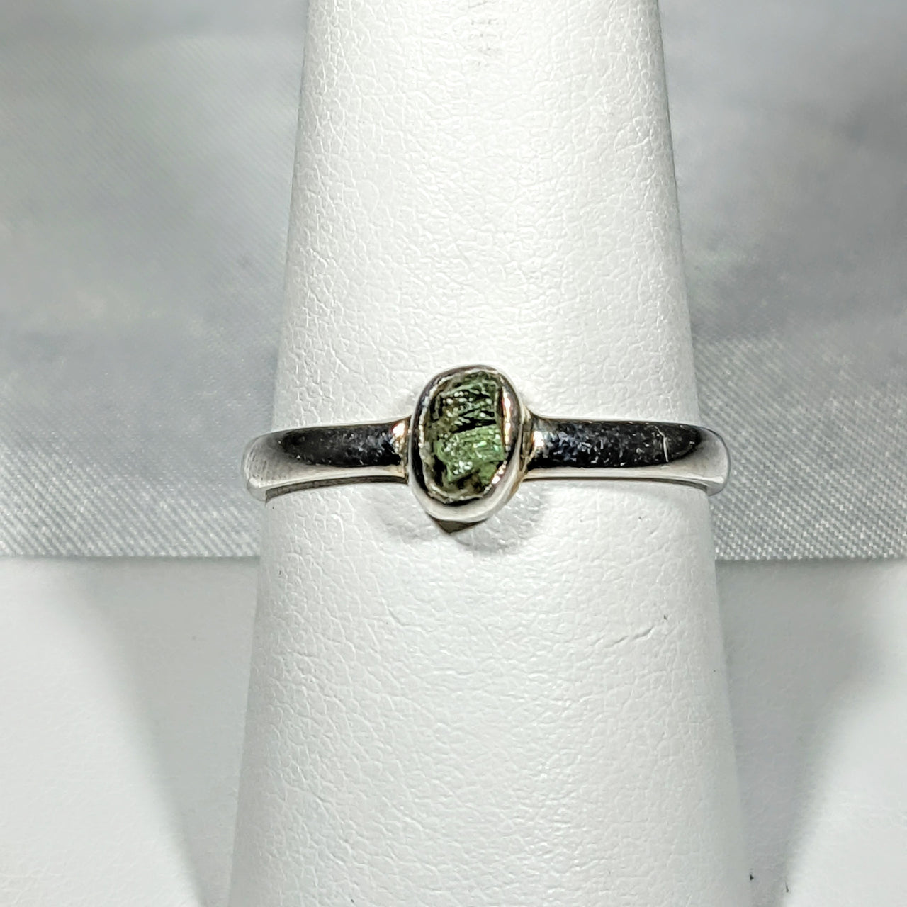 Genuine Moldavite Rough Stone Sterling Silver Ring #J804