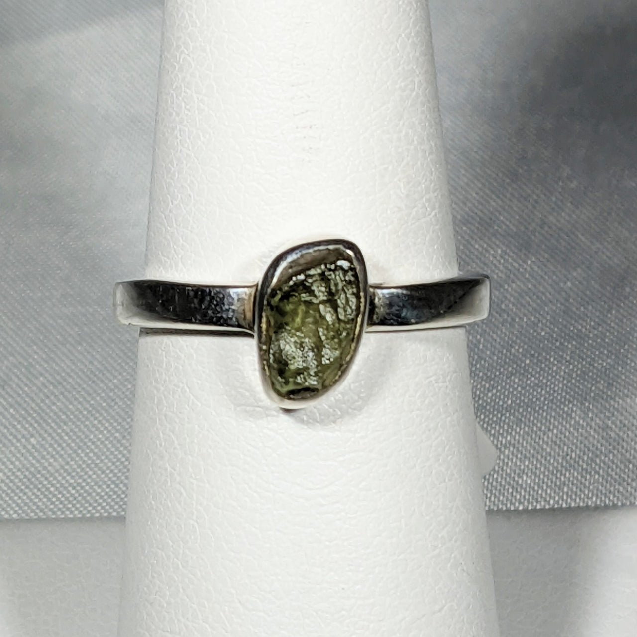 Genuine Moldavite Rough Stone Sterling Silver Ring #J804