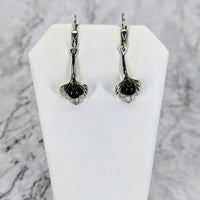 Thumbnail for SALE Moldavite Sterling Silver Leaf Earrings with round polished beads #J929