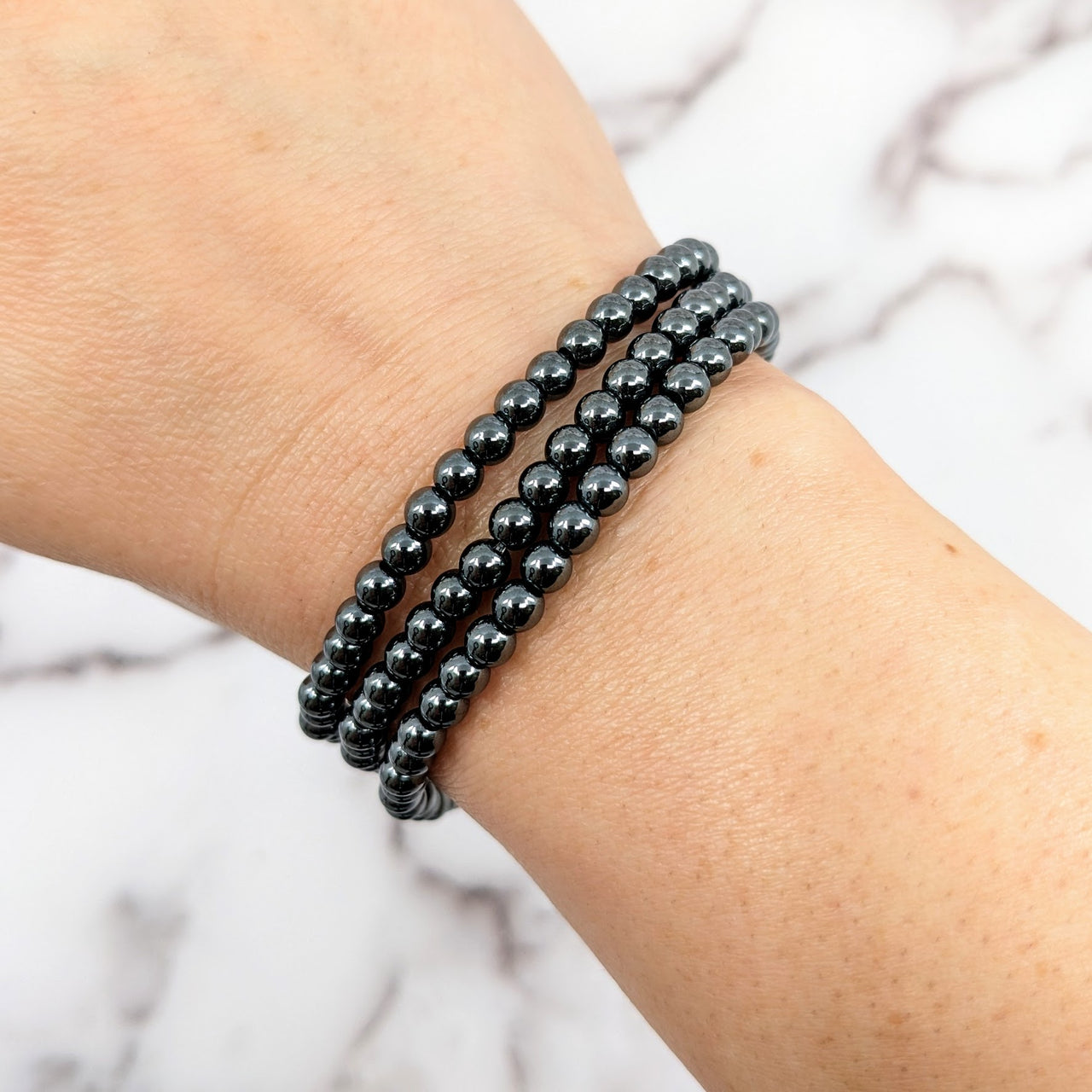 Hematite 7" 4mm Beaded Bracelet #SK9625