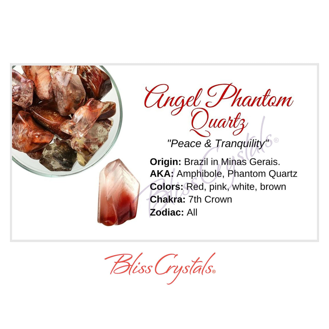 ANGEL PHANTOM QUARTZ Crystal Information Card Double sided 