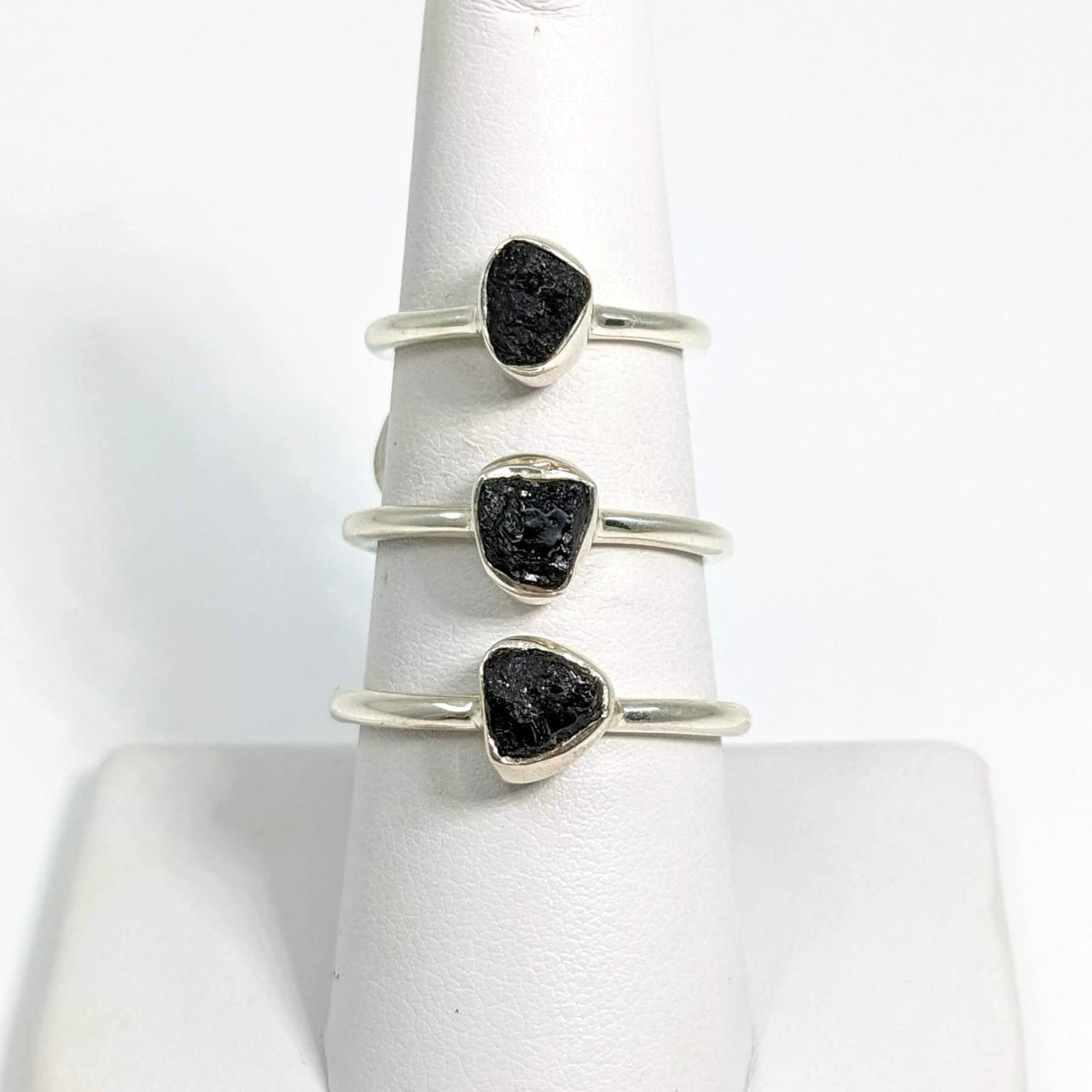 Black Tourmaline Dainty Natural Stackable Crystal Ring.925 