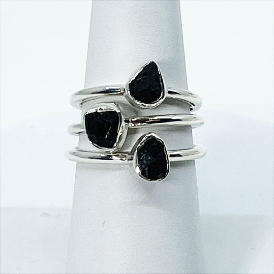 Black Tourmaline Dainty Natural Stackable Crystal Ring.925 