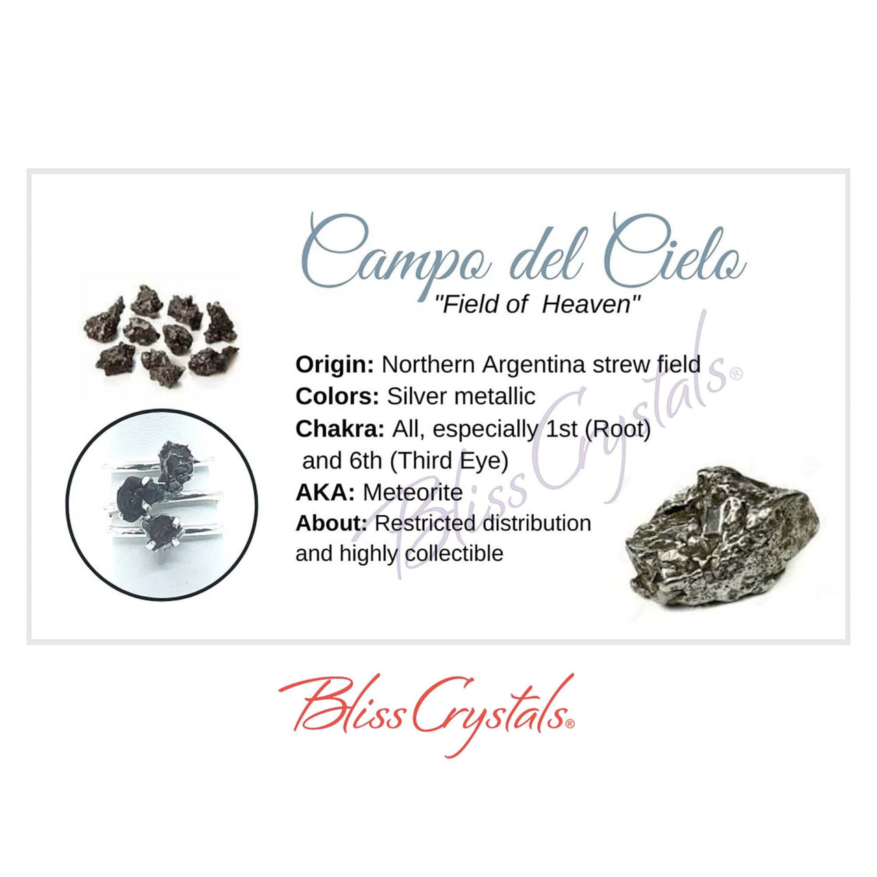 CAMPO DEL CIELO Crystal Information Card Double sided #HC164