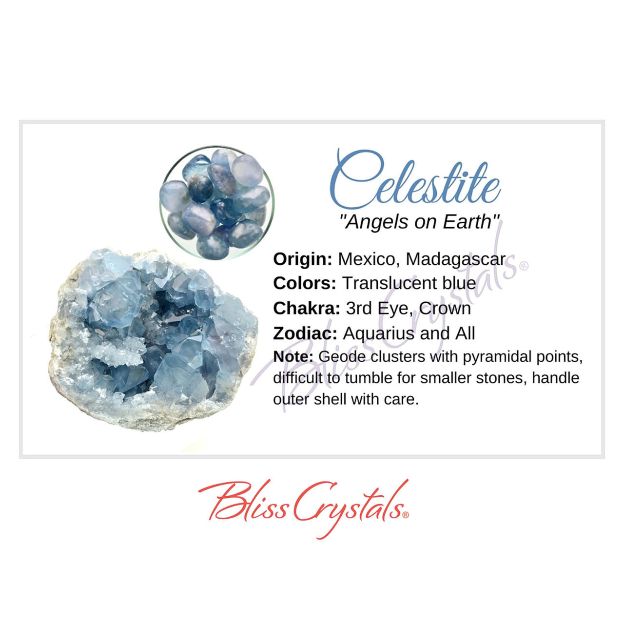 CELESTITE Crystal Information Card Double sided #HC47