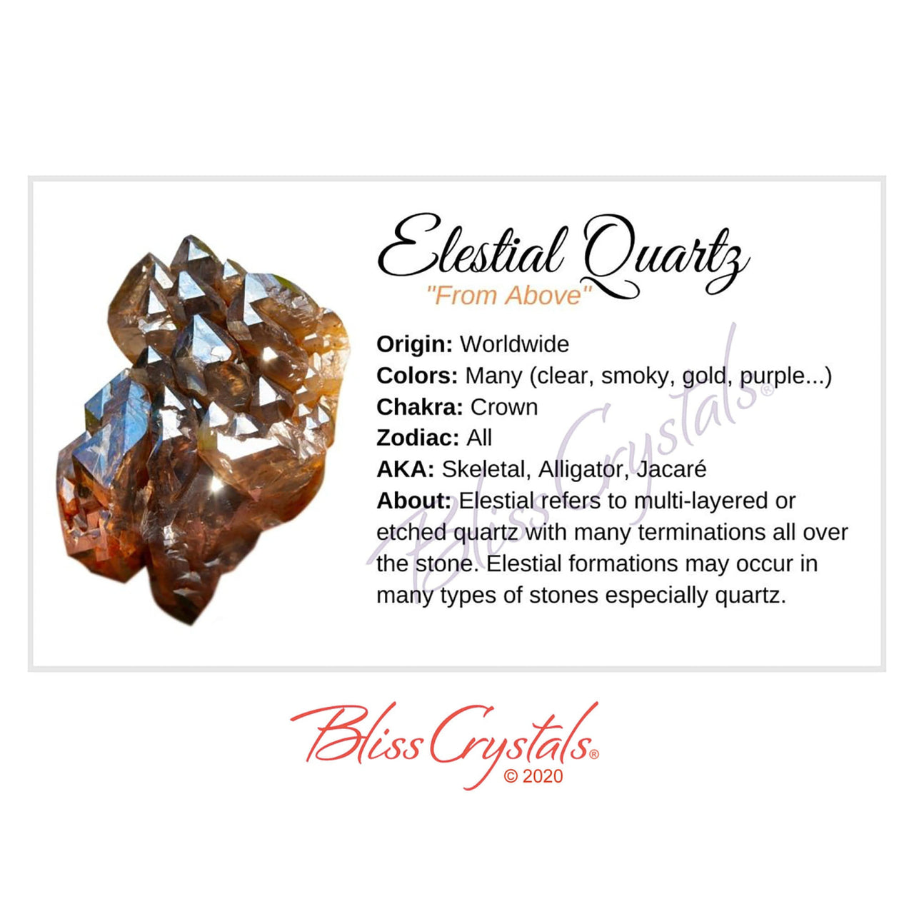 ELESTIAL QUARTZ Crystal Information Card Double sided #HC137