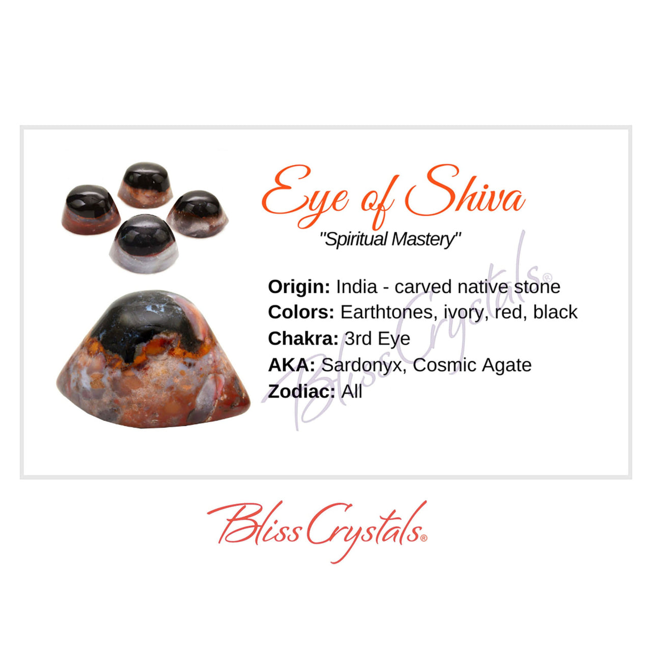 EYE OF SHIVA Crystal Information Card Double sided #HC117