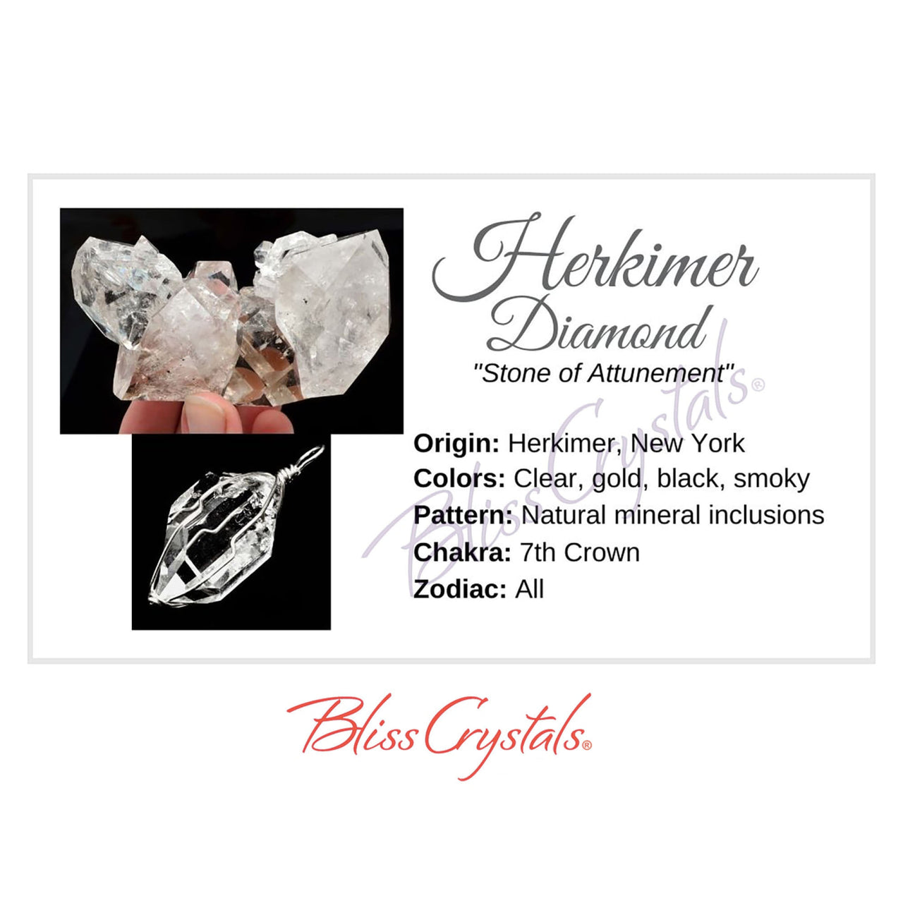 HERKIMER DIAMOND QUARTZ Crystal Information Card Double 