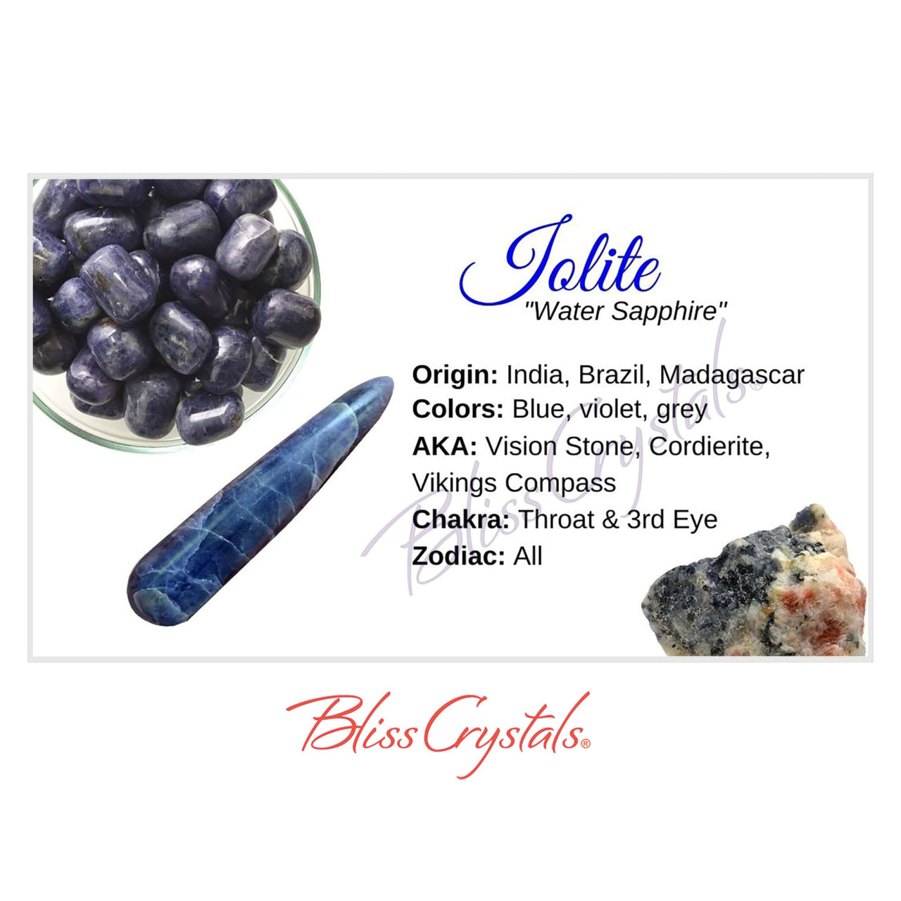 IOLITE Crystal Information Card Double sided #HC87