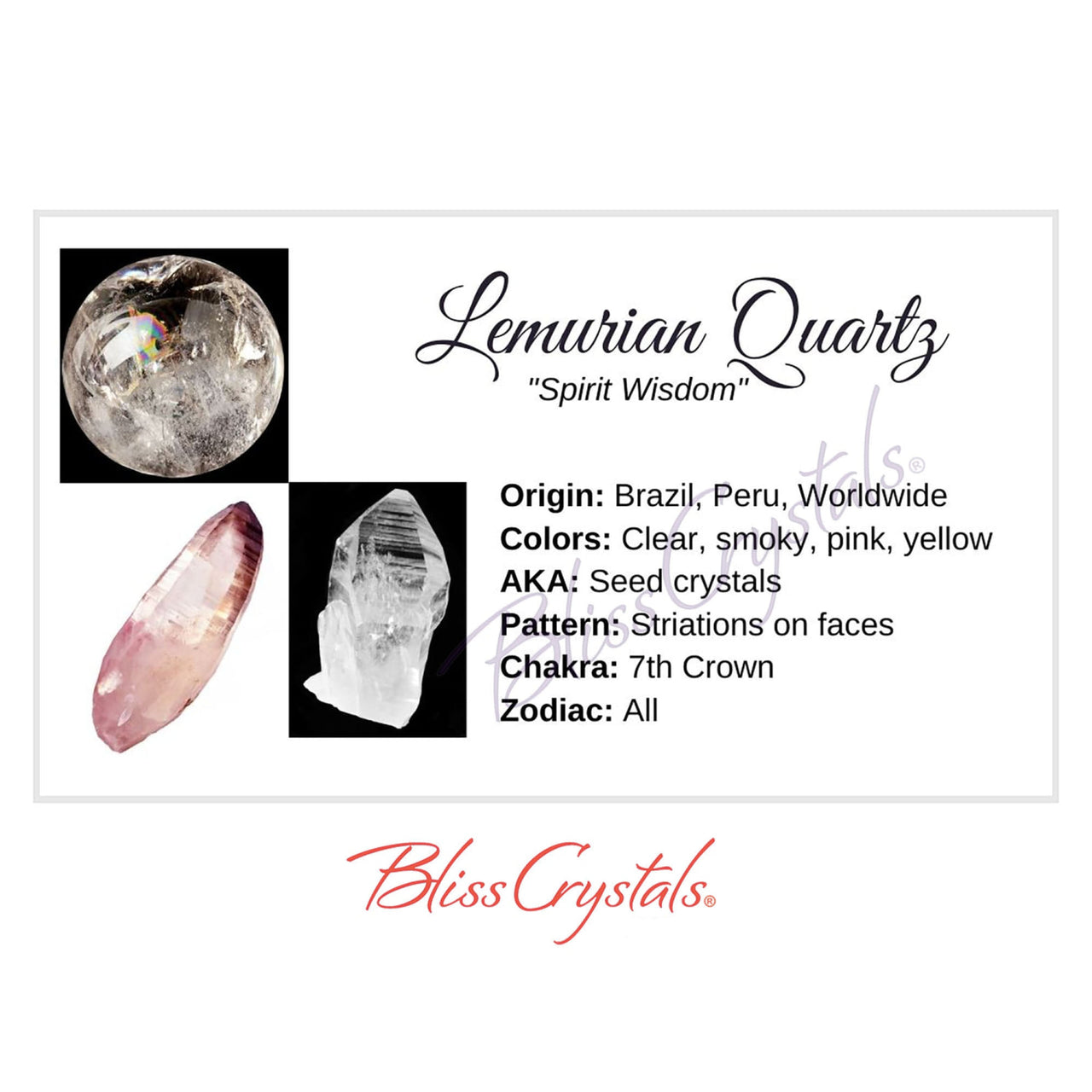 LEMURIAN QUARTZ Crystal Information Card Double sided #HC69