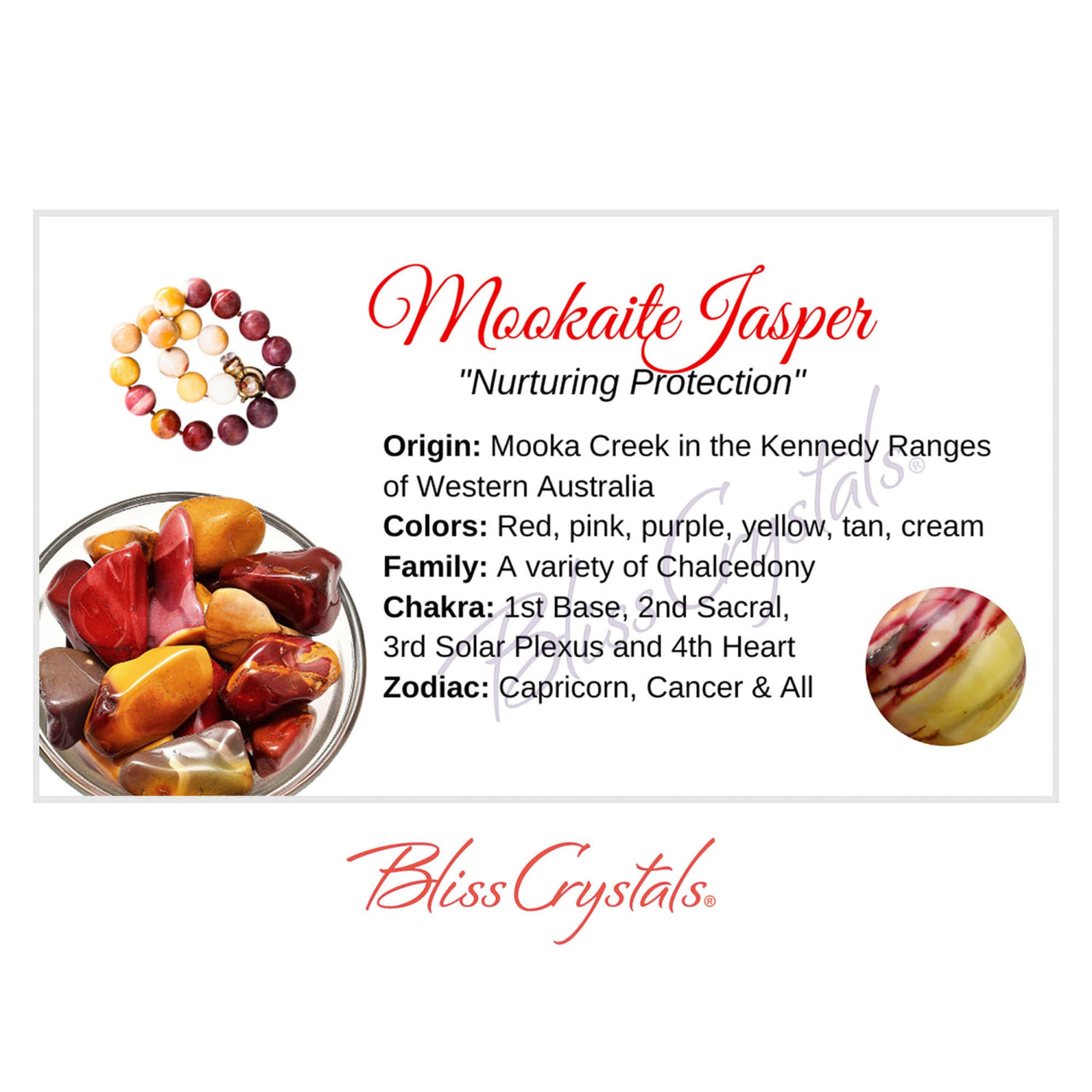 MOOKAITE JASPER Crystal Information Card Double sided #HC157