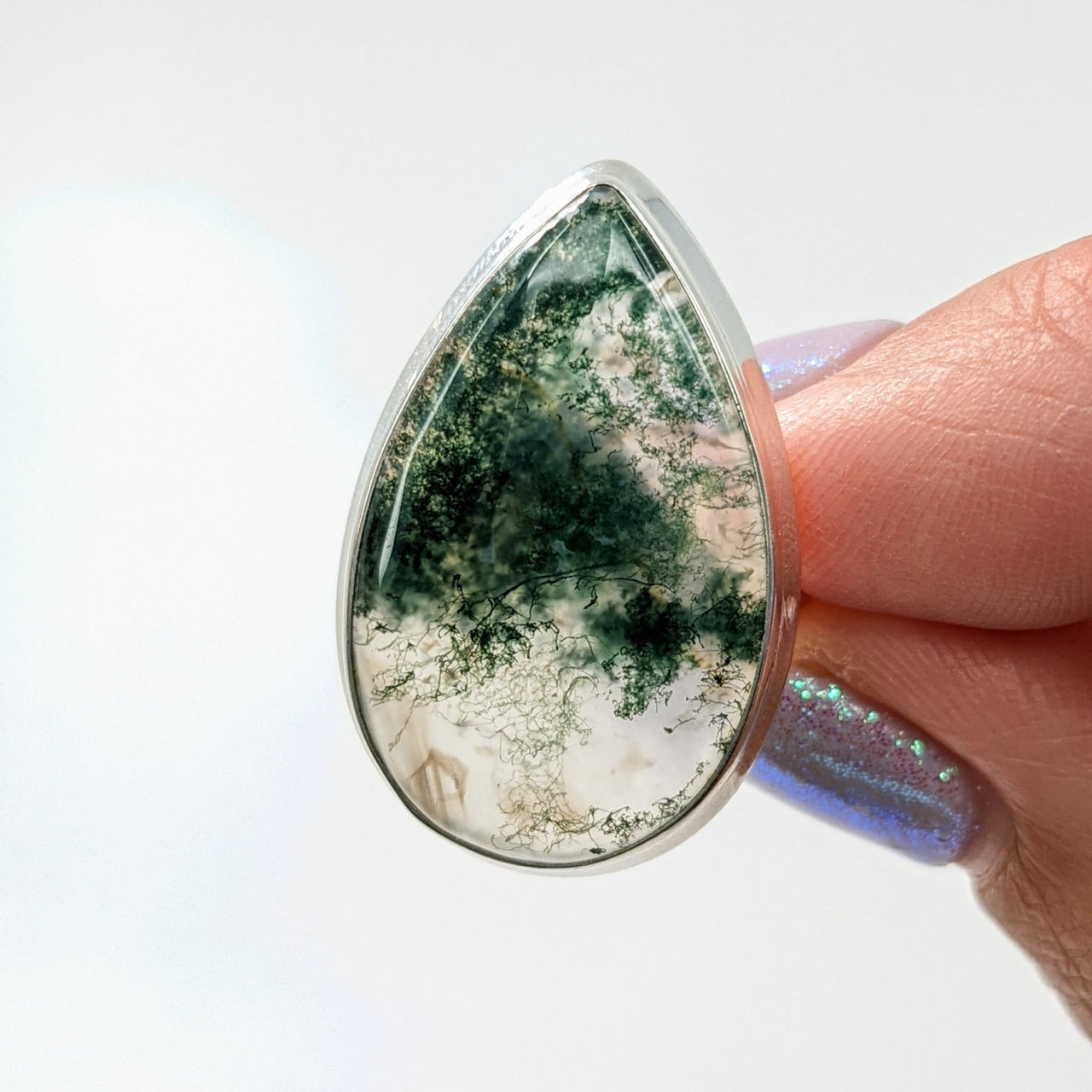 Moss Agate Teardrop Sterling Silver Ring Sz. 6 #SK8342 - 