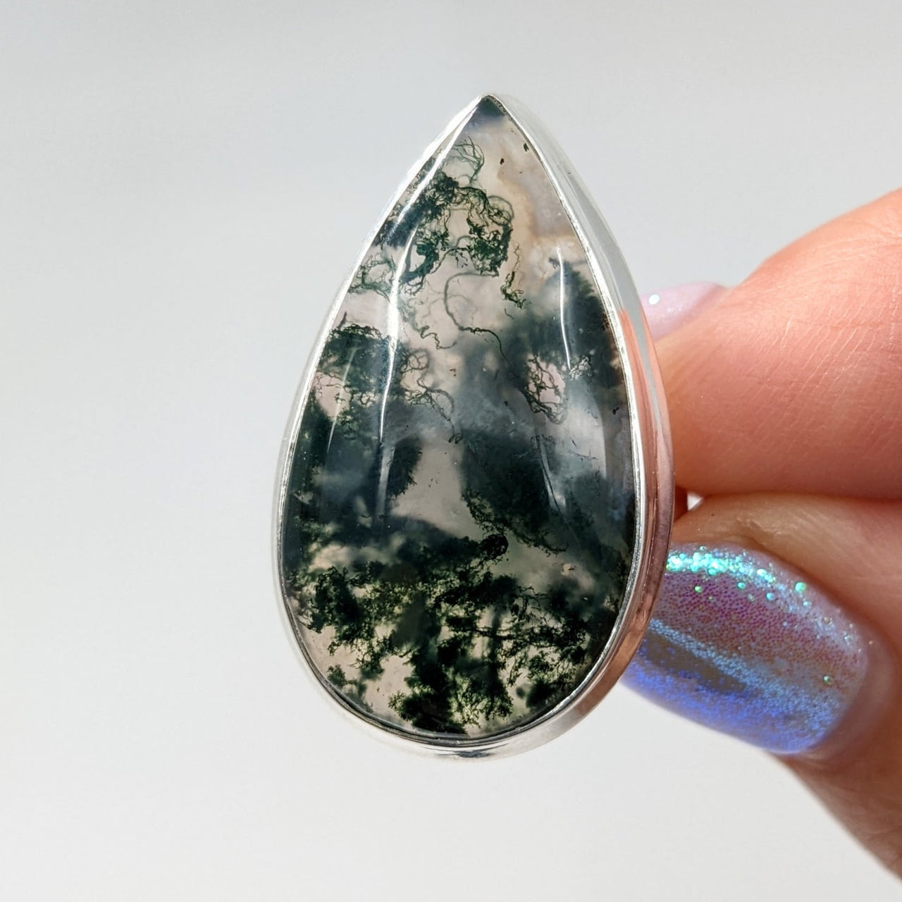 Moss Agate Teardrop Sterling Silver Ring Sz. 7 #SK8341 - 