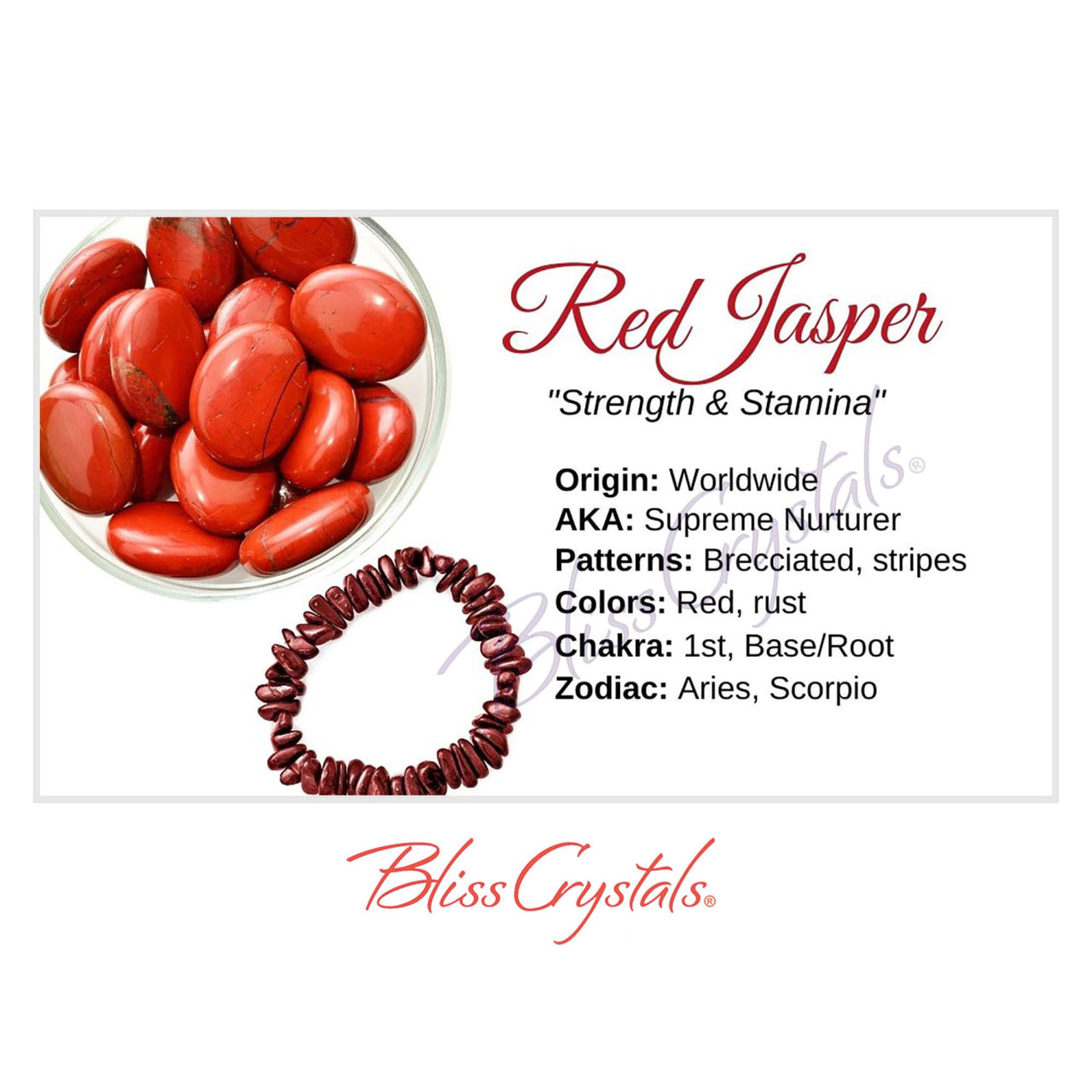 RED JASPER Crystal Information Card Double sided #HC61