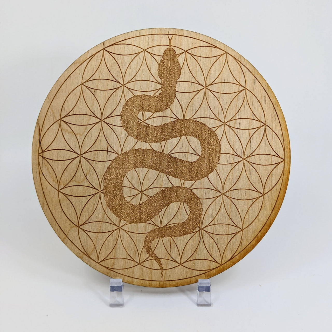 Serpent Flower of Life Wooden Crystal Grid Alder Wood Snake 