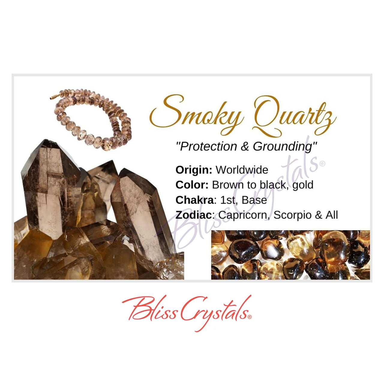 SMOKY QUARTZ Crystal Information Card Double sided #HC35