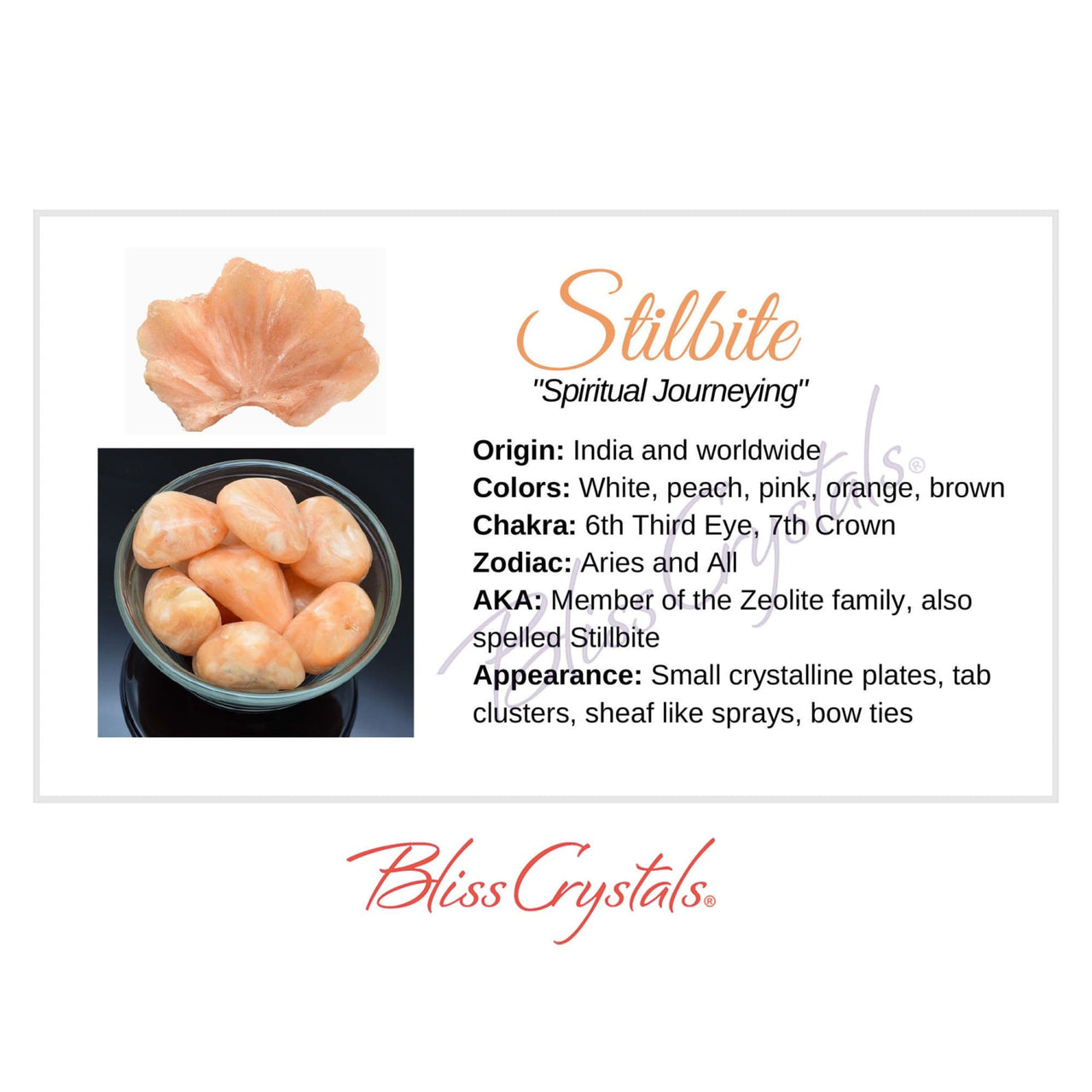 STILBITE Crystal Information Card Double sided #HC136